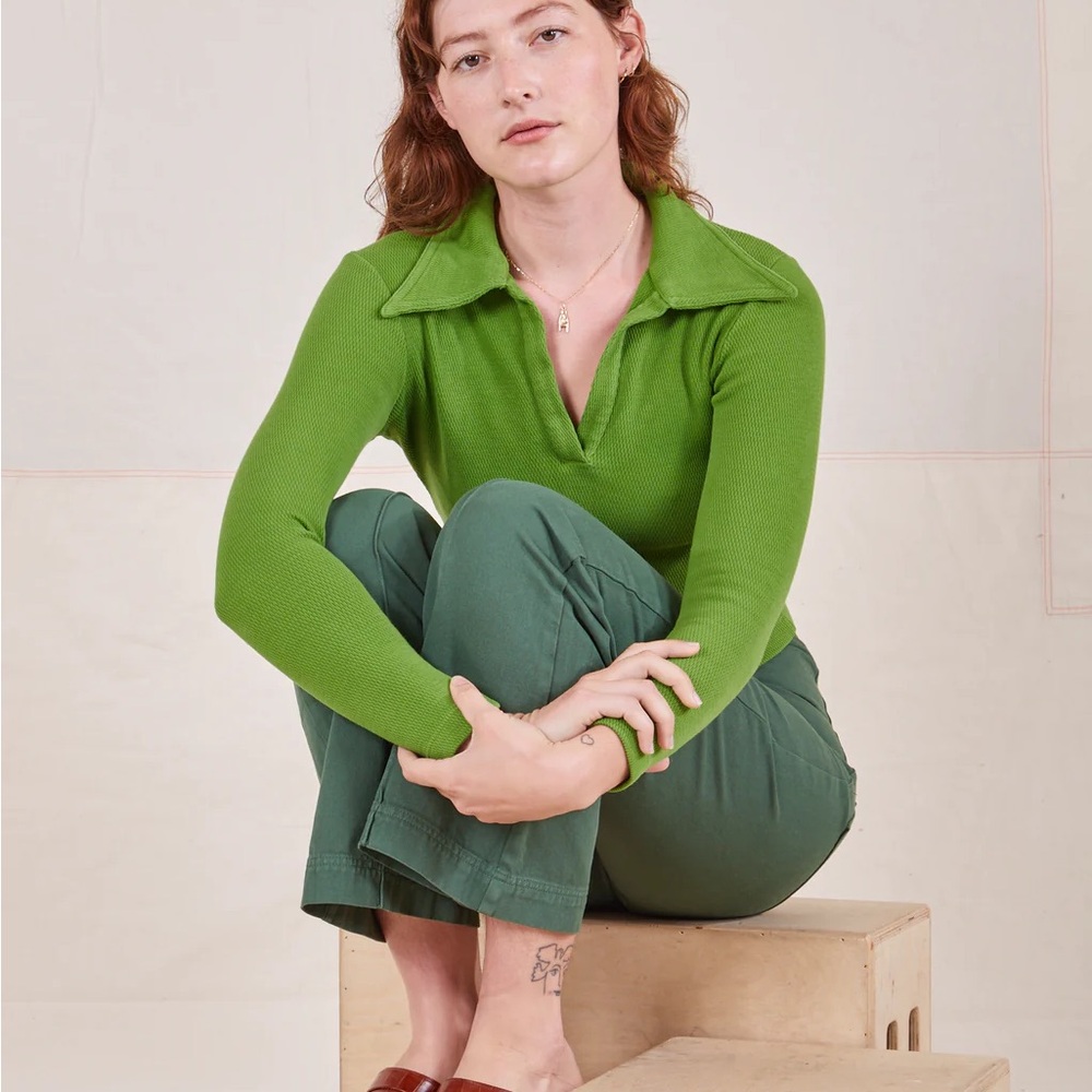 LONG SLEEVE FISHERMAN POLO - BRIGHT OLIVE medium
